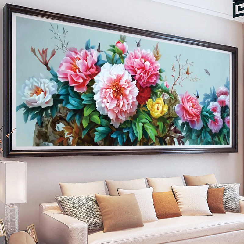 Mới Bộ Tranh Thêu Chữ Thập Hình Phong Cảnh Hoa Mẫu Đơn Trang Trí Phòng Khách