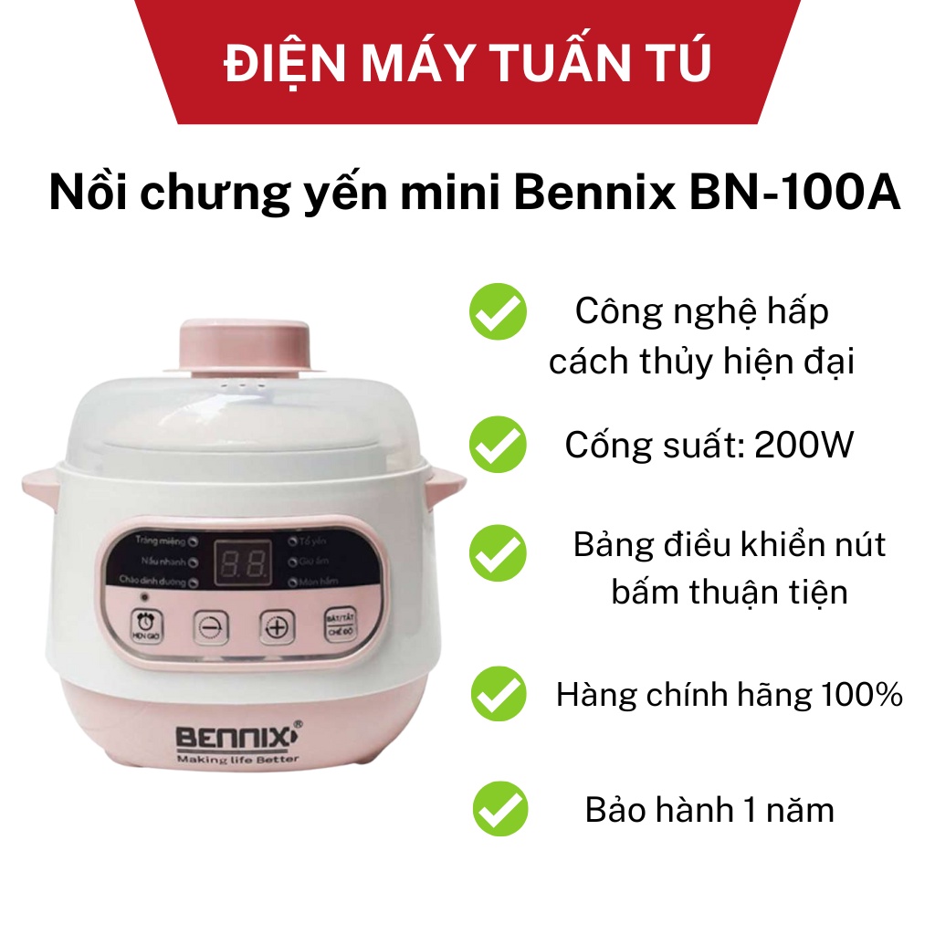 Nồi chưng yến mini Bennix BN-100A THÁI LAN 1 lít hấp cách thủy, nồi nấu chậm đa năng