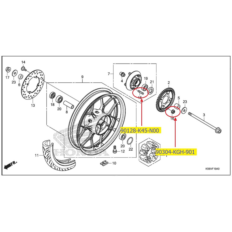 Vít Cấy / Ốc Cùi Dĩa / Bu Lông /  Đai Ốc Gắn Đĩa Tải Winner - Winner X - GTR - Sonic (90128-K45-N00 , 90304-KGH-901)