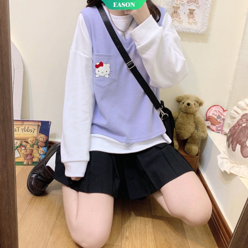 Áo Khoác Không Tay In Hoạt Hình Sanrio Kitty Thời Trang Xuân Thu 2022