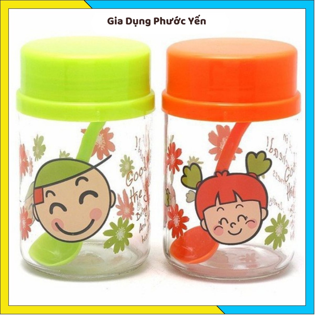 Set 2 Lọ Thủy Tinh Đựng Gia Vị Hình Ngộ Nghĩnh 400ml (Kèm Thìa)