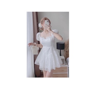 Đầm ren hoa mai xinh xắn dây cột dạng yếm tay phồng bigsize cao cấp (Thời trang Vicky G - Anitagreen) HN8008