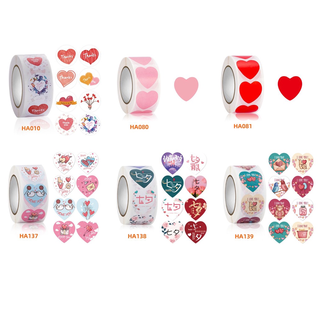 Cuộn 500 nhãn dán hình trái tim trang trí hộp quà Valentine