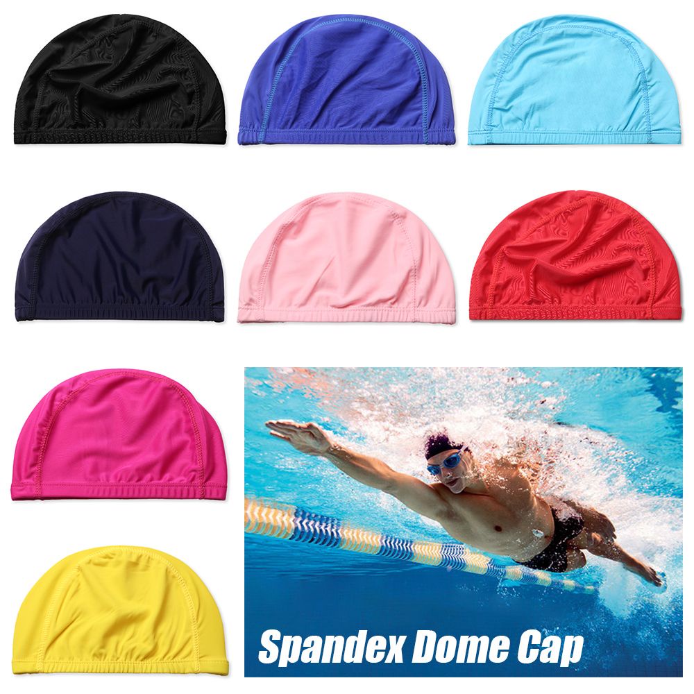 SHOUHOU Solid Color Dome Men&amp;Women Swimming Cap Nylon Elastic Turban Long Hair Protect Free Size Five-line Design