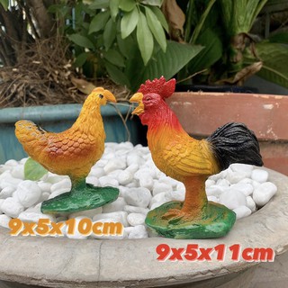 (Size lớn) Mô hình 2 con Gà nông trại Trang Trí Hồ Cá, Sân Vườn..sẽ