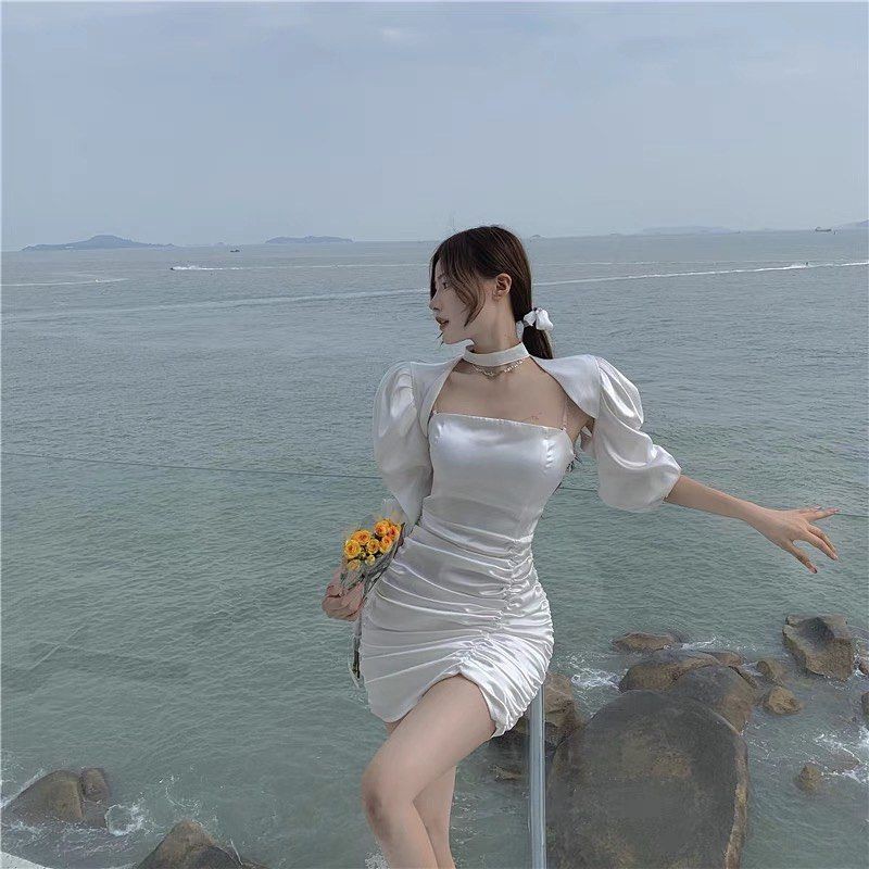 Đầm dự tiệc ôm body nhún tay phồng chất phi thun sang chảnh | BigBuy360 - bigbuy360.vn