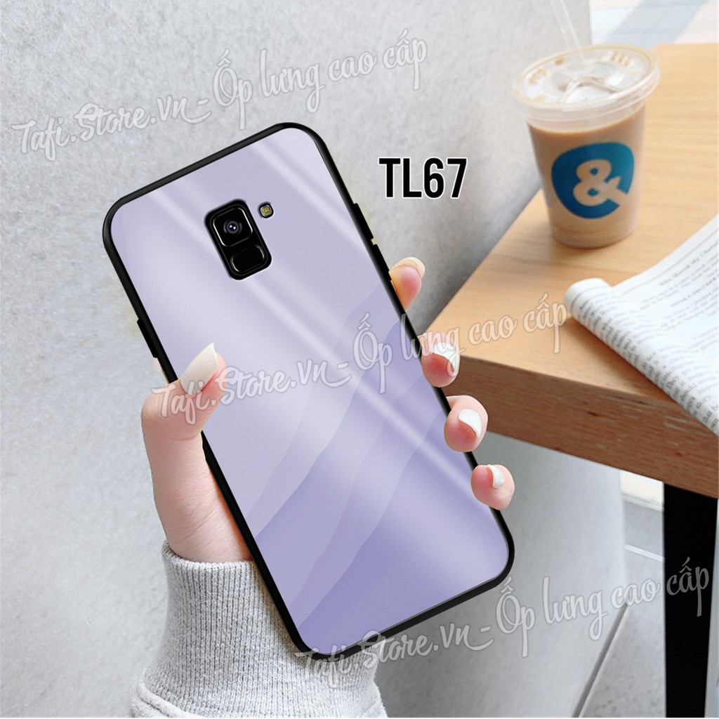 Ốp lưng Kính cao cấp Samsung A6/A6 plus/A8/A8 Plus viền dẻo in hình lá phong, logo iphone hợp mọi lứa tuổi, siêu sang.