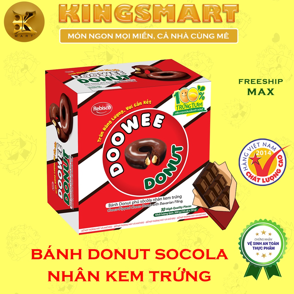 [HOT] Bánh Doowee Donut phủ socola nhân kem trứng tươi - Donut đóng gói đầu tiên tại Việt Nam – Hộp 10 cái - Chính hãng