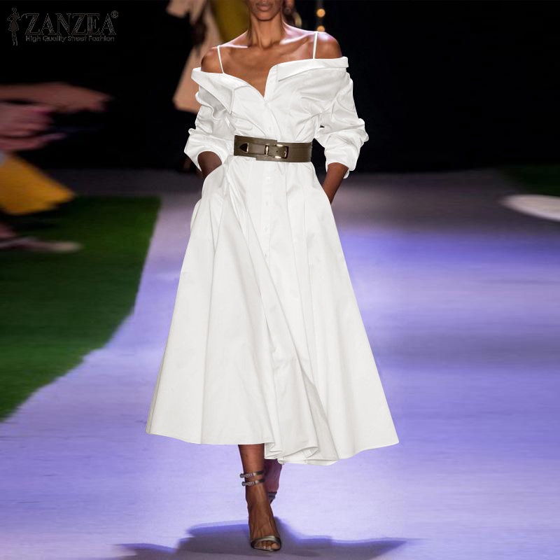 Đầm nữ ZANZEA trễ vai không tay thời trang cổ điển phong cách Âu Mỹ cho nữ