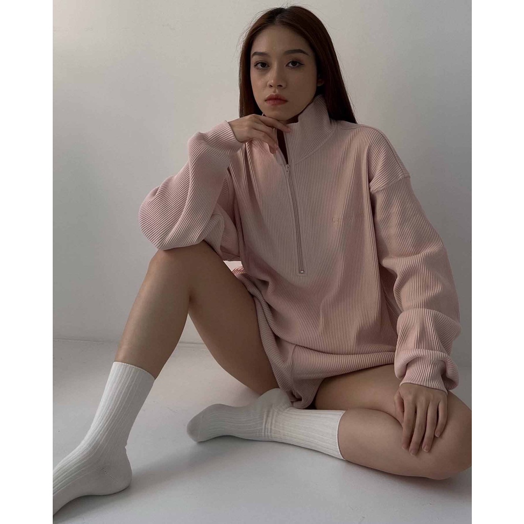 COMMON SENSE-sweater set thun gân màu hồng