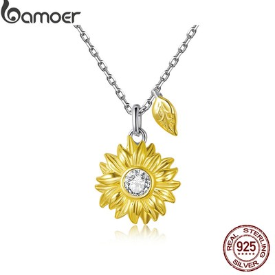Dây chuyền BAMOER BSN212 bạc 925 họa tiết hoa hướng dương cho phái nữ phong cách thời trang