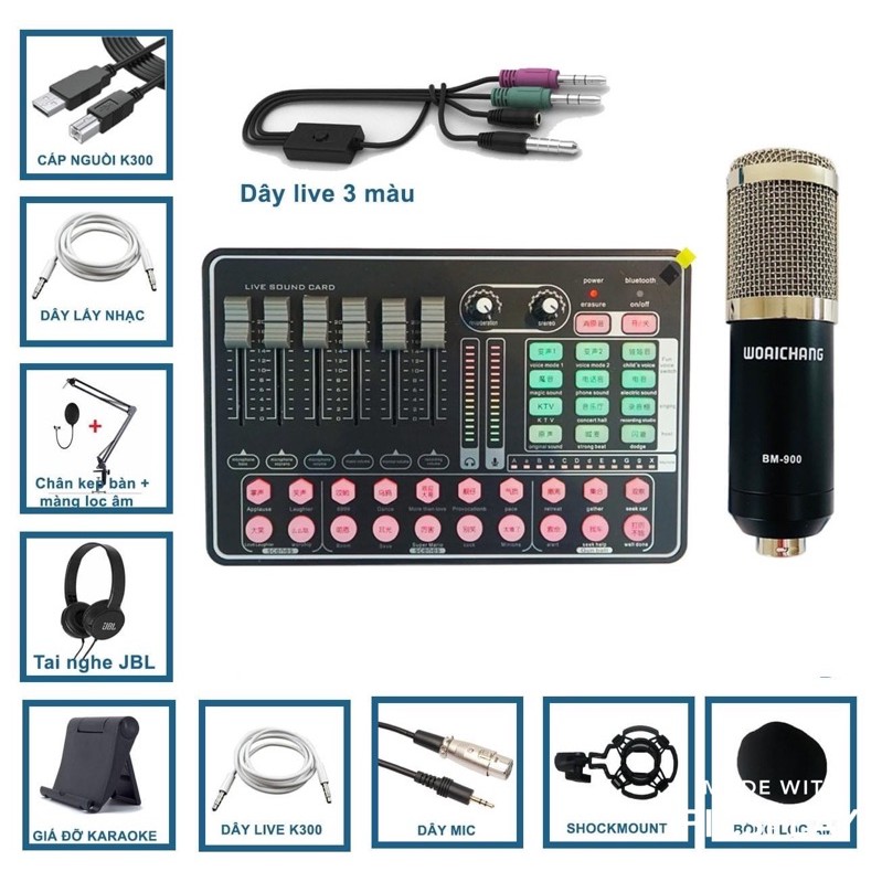  [HOT]BỘ 3 COMBO THU ÂM LIVESTREAM CỰC HAY MIC BM900 KÈM SOUND CARD V8-H9-K300 ĐẦY ĐỦ PH