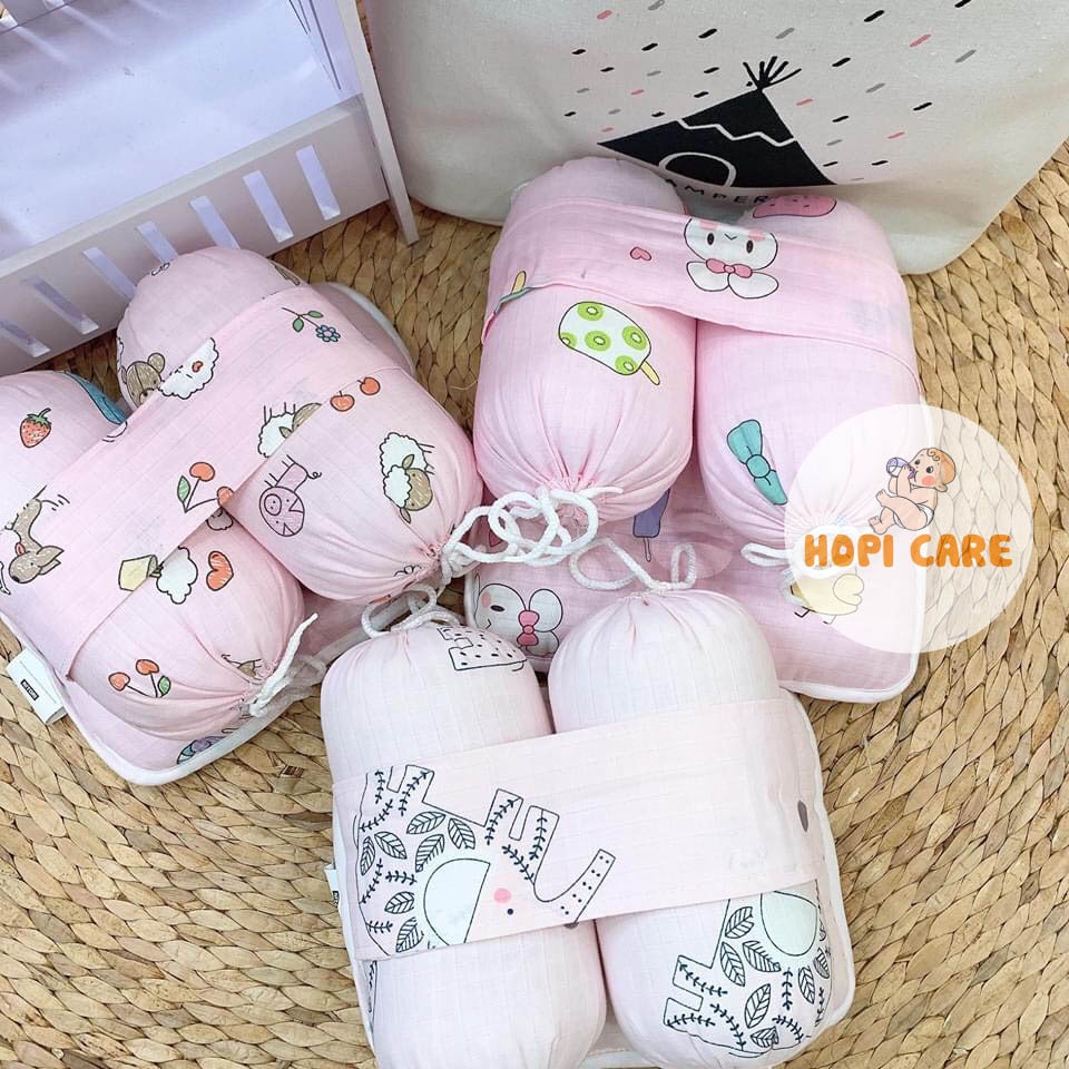 Bộ Chặn Bông Và Gối Vải Xô Cao Cấp Chống Giật Mình Cho Trẻ Sơ Sinh