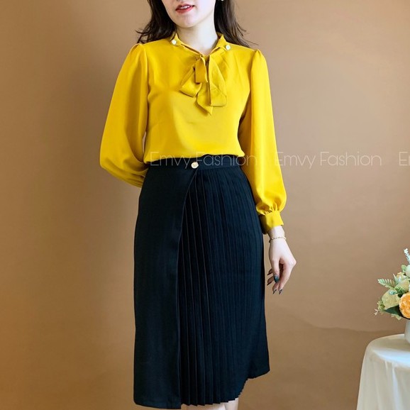 Áo lụa hàn châu cổ nơ tay bồng EMVY - A27 | BigBuy360 - bigbuy360.vn