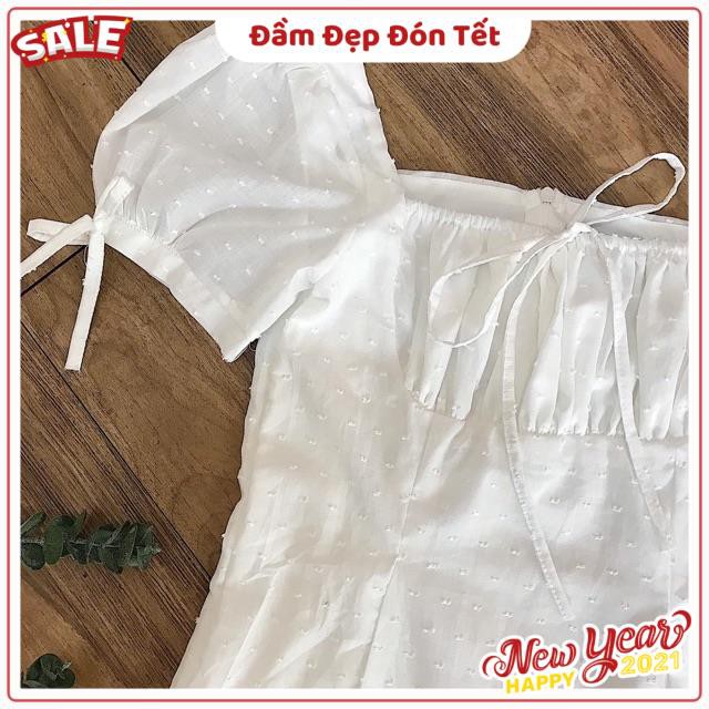 Đầm Trắng Owen Dress váy xinh chất vải kate kèm lớp lót dày dặn tay bèo có dây thắt cột nơ kèm ảnh trải sàn | BigBuy360 - bigbuy360.vn