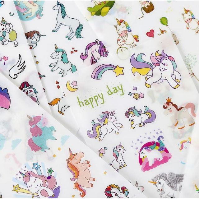 Set 6 tấm Nhãn dán sticker kỳ lân unicorn dễ thương gocnhocuaco VPP0129