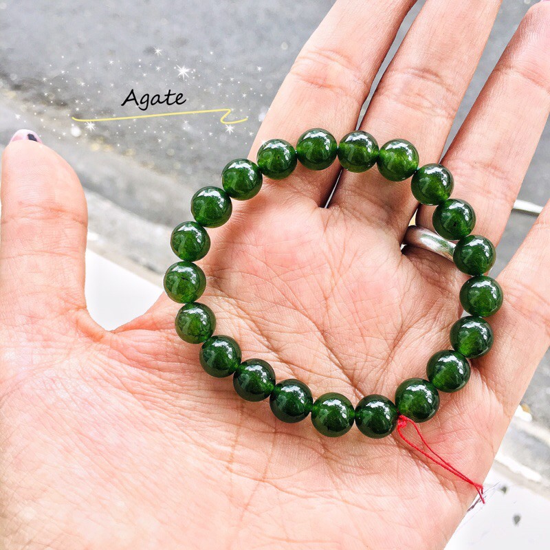 Vòng đá agate xanh ngọc bích size 10 - 14li