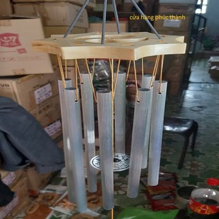 Chuông gió bát giác thanh nhôm bạc 25cm