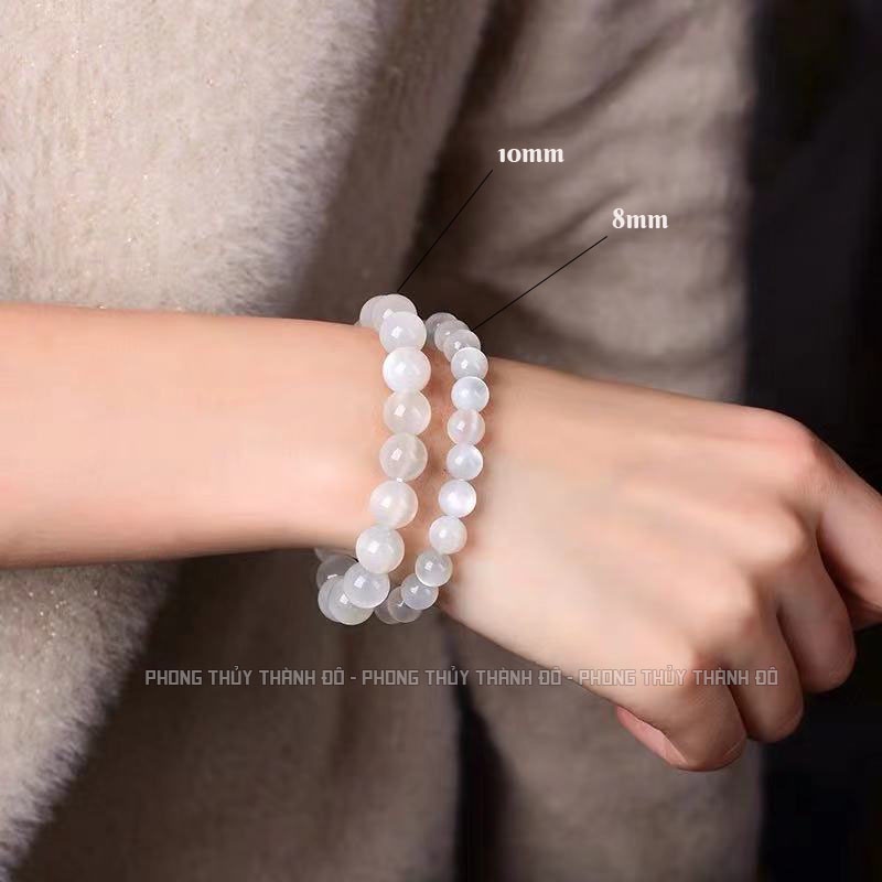Chuỗi Vòng Mặt Trăng  Thiên Nhiên, Màu Trắng Sữa, Size Hạt 7.5 - 8mm - Phong Thủy Thành Đô