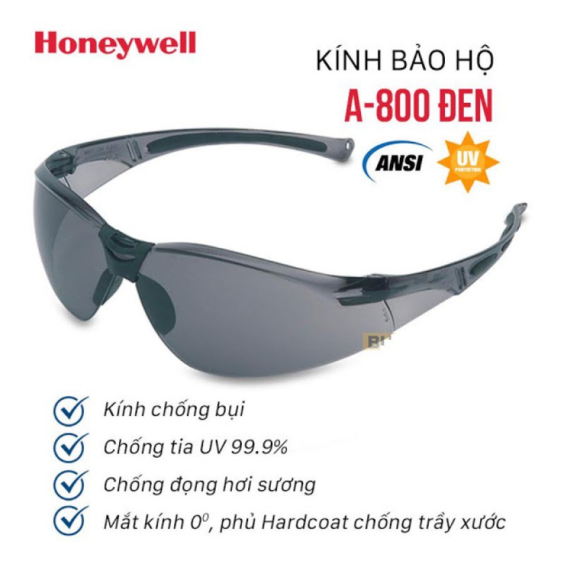 Kính chống bụi bảo hộ Honeywell A800 MÀU ĐEN, chính hãng Sperian bảo vệ mắt hiệu quả