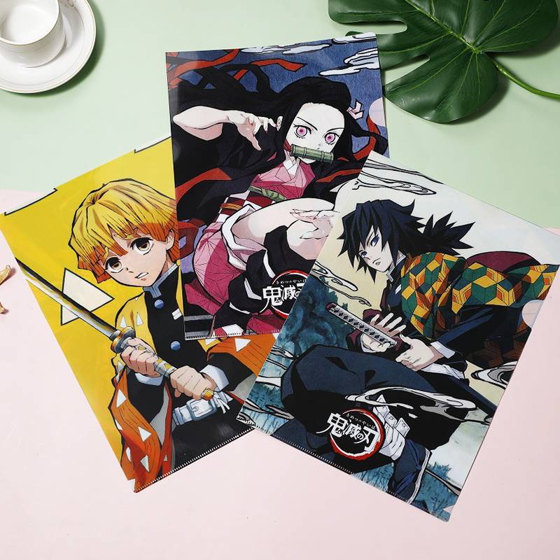 Bìa lá A4/ F4 Plus Anime Demon Slayer Kimetsu no Yaiba Kamado Tanjirou Nezuko A4 Filing Production Folder Multi-Function Into Mezzanine File A4 Document File Folder School Office Kids stationery gifts