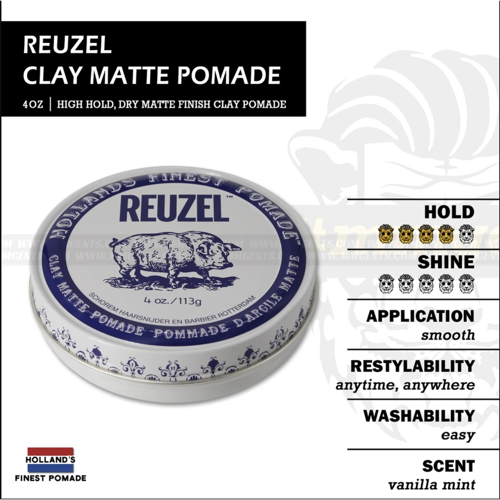 Sáp giữ nếp trung bình không bóng Reuzel Clay Matte Pomade 113gr