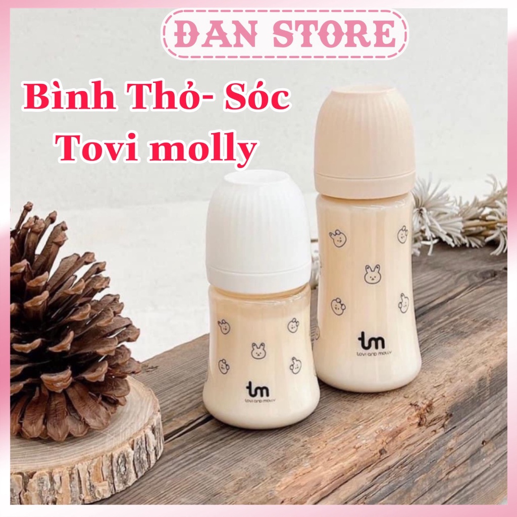 Bình thỏ Sóc Tovi and Molly 180ml 280ml, Bình hút họa tiết thỏ Sóc Hàn Quốc, Bình sữa thỏ