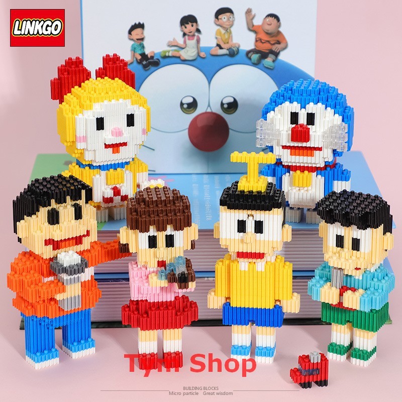 Xếp hình lego nanoblock doremon nobita seko suka chaien doremi  hãng linkgou lắp ráp nano block cho bé