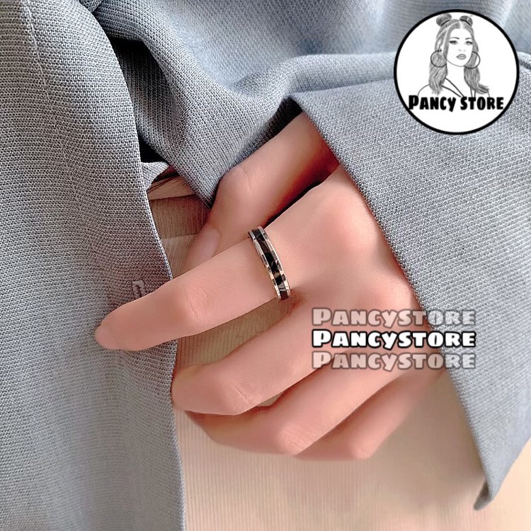 nhẫn nam nữ titan sọc kim đen siêu bền không gỉ Unisex