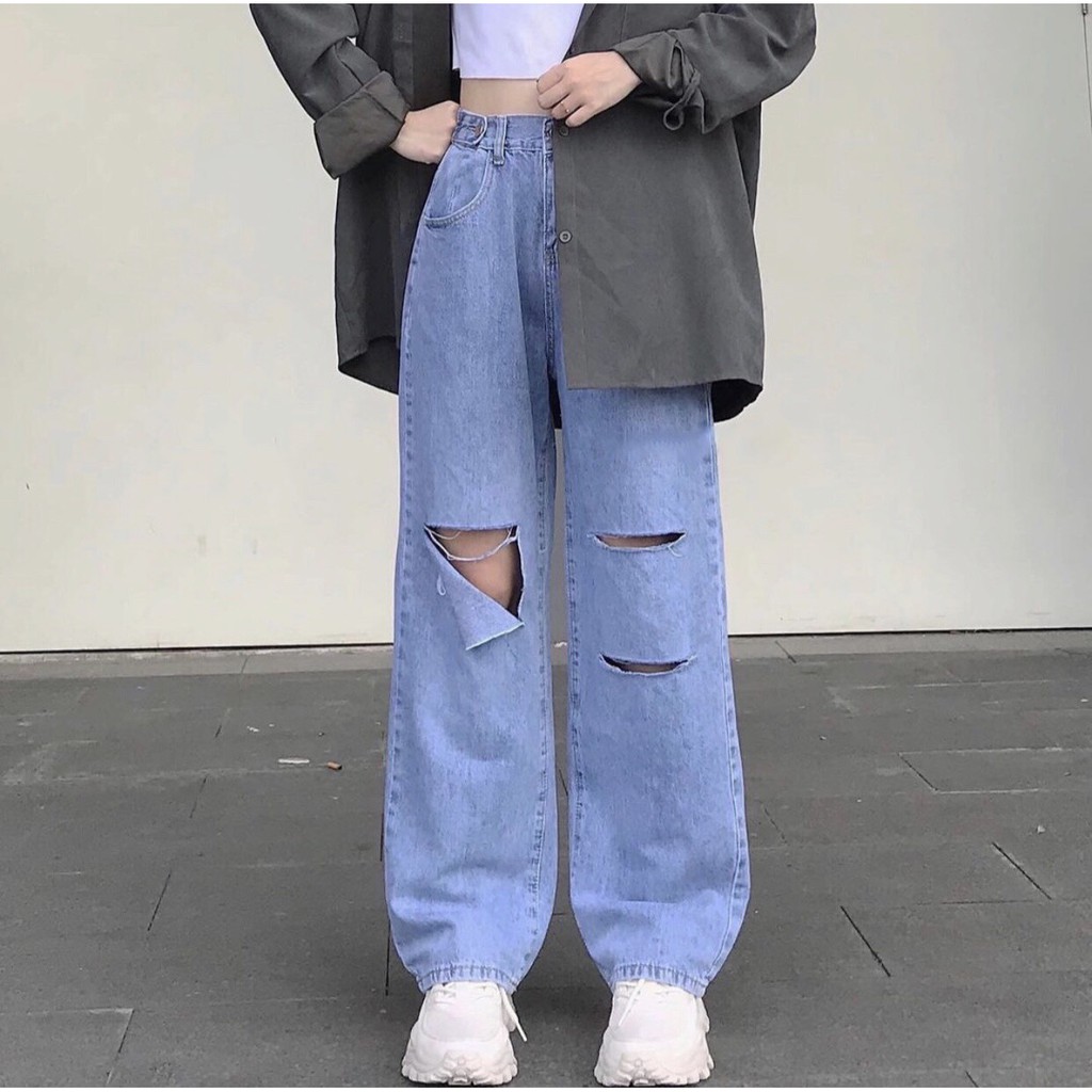 Quần Jean Ống Rộng SIMPLE JEAN - XANH RÁCH - Unisex 1hitshop | BigBuy360 - bigbuy360.vn