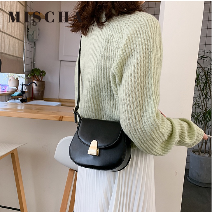 MISCHA Túi Đeo Vai Bằng Da PU Màu Trơn Phong Cách Hàn Quốc Thời Trang
