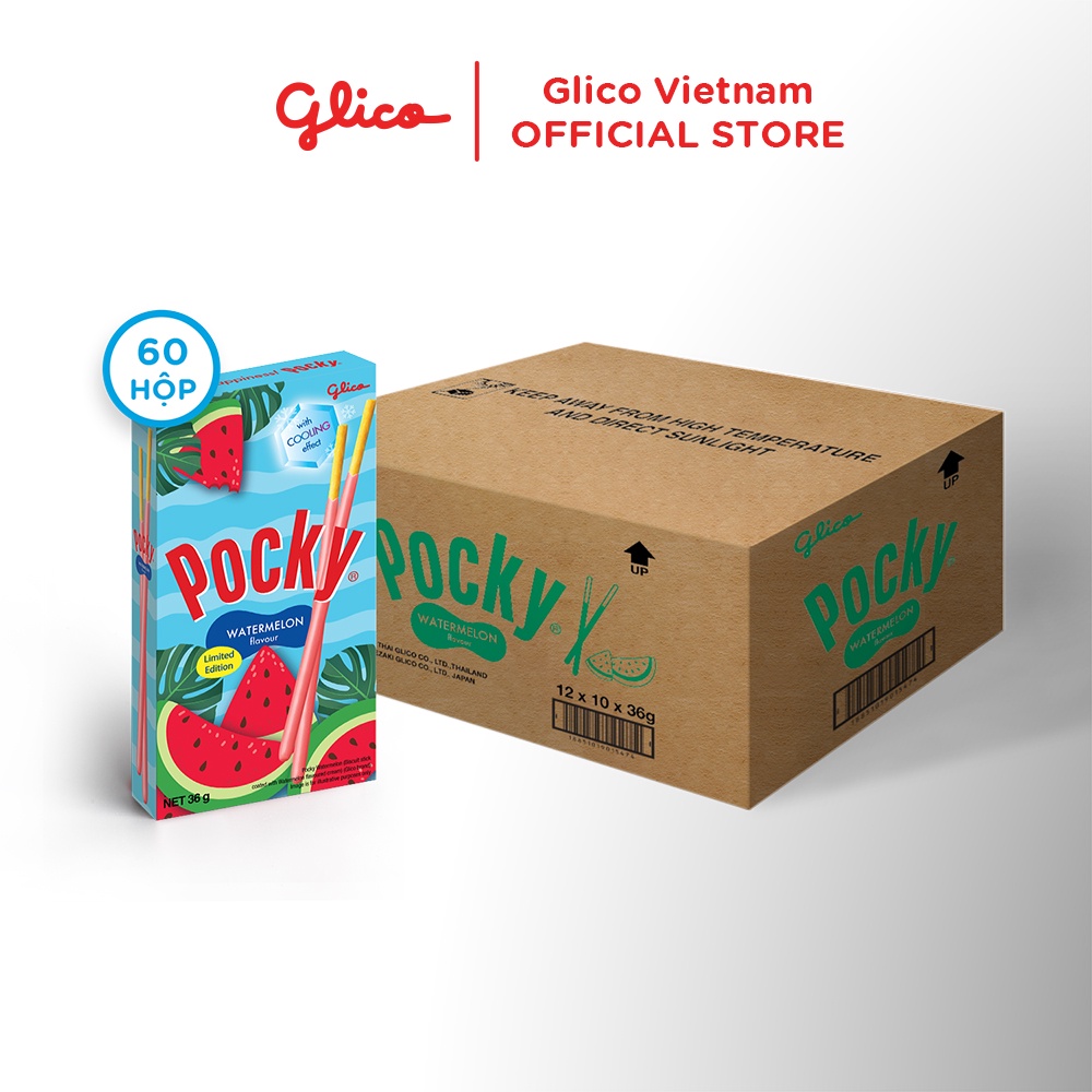 [Mua 50 hộp tặng 10 hộp] bánh que phủ kem dưa dấu GLICO Pocky Dưa Hấu Watermelon Flavour 35G