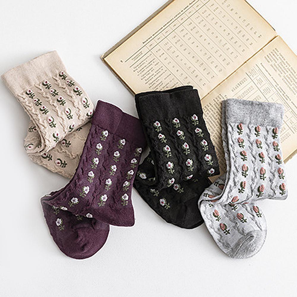 Vớ Cotton Dệt Kim Cổ Trung In Họa Tiết Hoa Phong Cách Harajuku Nhật Bản Dễ Thương Cho Nữ