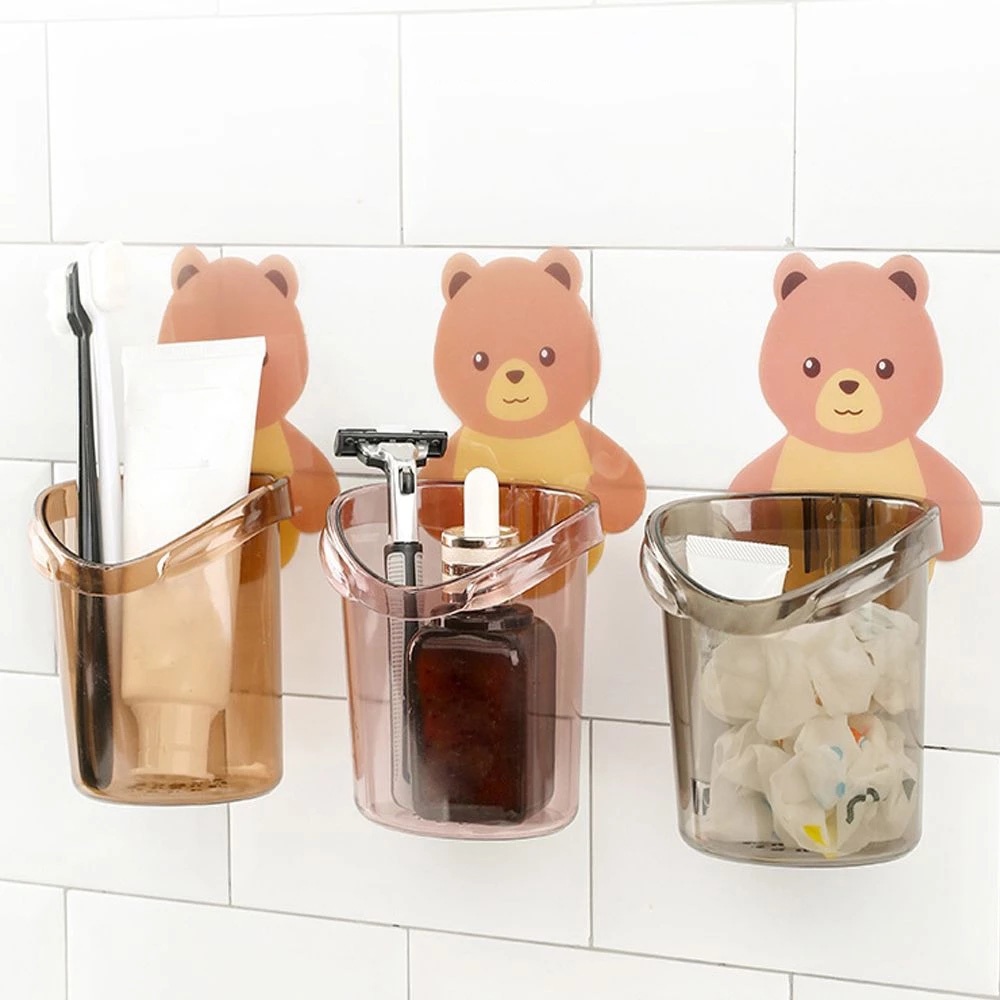 Cốc đựng bàn chải đánh răng gắn tường hình gấu hoạt hình dễ thương