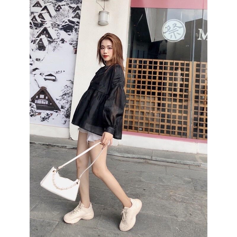 Áo babydoll voan tơ 2 lớp tay bồng siêu xinh