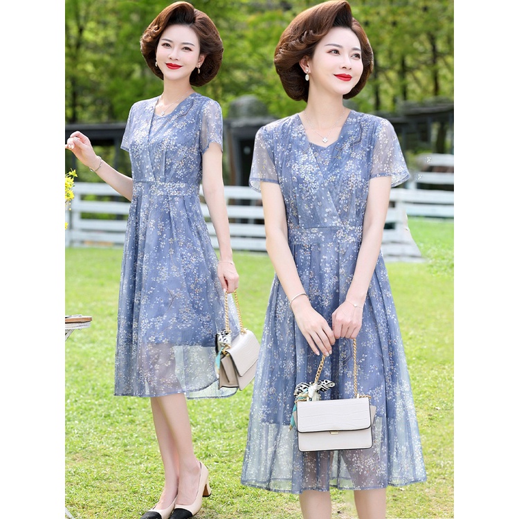 Đầm Họa Tiết Hoa Thời Trang Cho Phụ Nữ Trung Niên