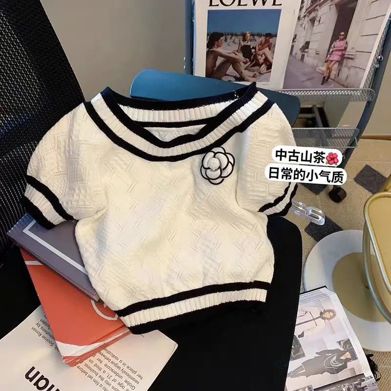 Áo Len Lệch Vai Ngắn Tay Thiết Kế Mới Thời Trang Mùa Hè Dành Cho Nữ
