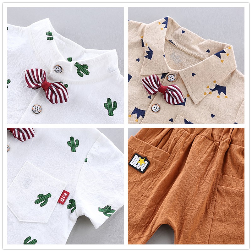 Bộ áo thun ngắn tay in hình vương miện + quần ngắn cho bé trai