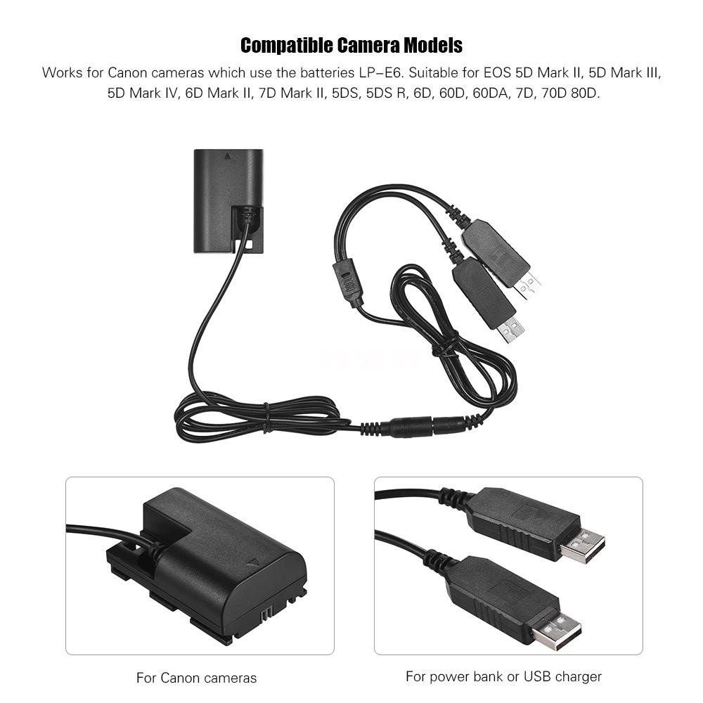 Andoer Dual USB Power Adpater, DR-E6 DC Coupler Fully Decoded Replacement LP-E6 Battery for Canon EOS 5D Mark II, 5D Mark III, 5D Mark IV, 6D Mark II, 7D Mark II, 5DS R, 60D, 60DA, 7D, 70D, 80D Cameras