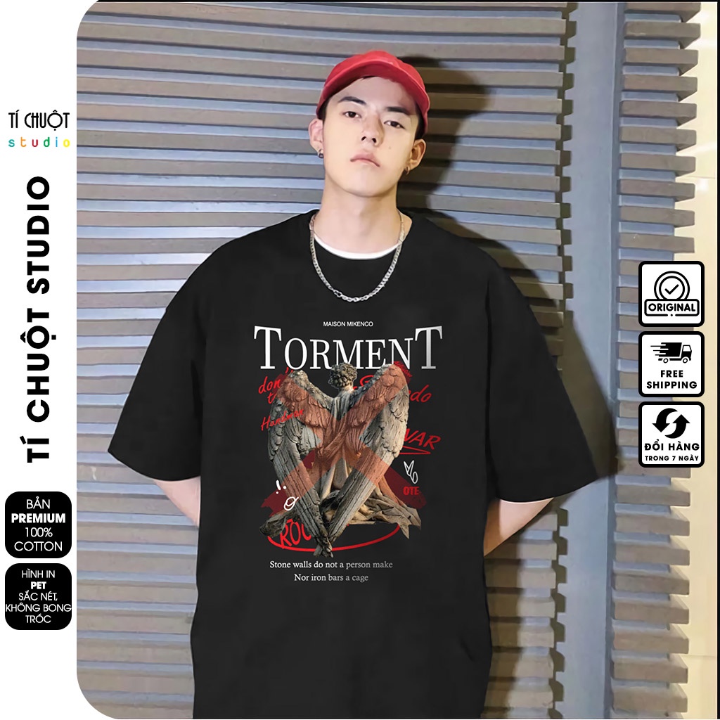 Áo thun Mikenco Torment nam nữ in hình 5D, áo phông unisex mikenco thiên thần tay lỡ - Tí Chuột Studio