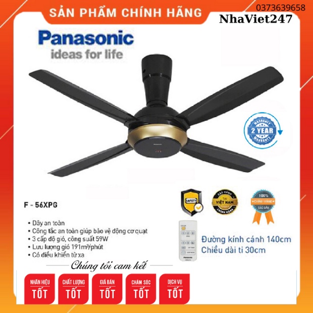 Quạt trần Panasonic F-56XPG- 4 cánh-Có điều khiển-quạt đẹp,tốt ,khoẻ,chạy êm,chính hãng-giá rẻ-bh 12 tháng