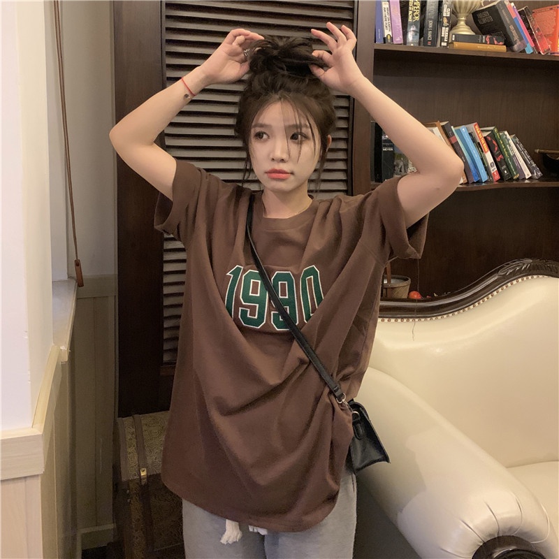 Áo thun SUXI tay ngắn cổ tròn in họa tiết chữ đơn giản dễ phối đồ thời trang mùa hè năng động cho nữ