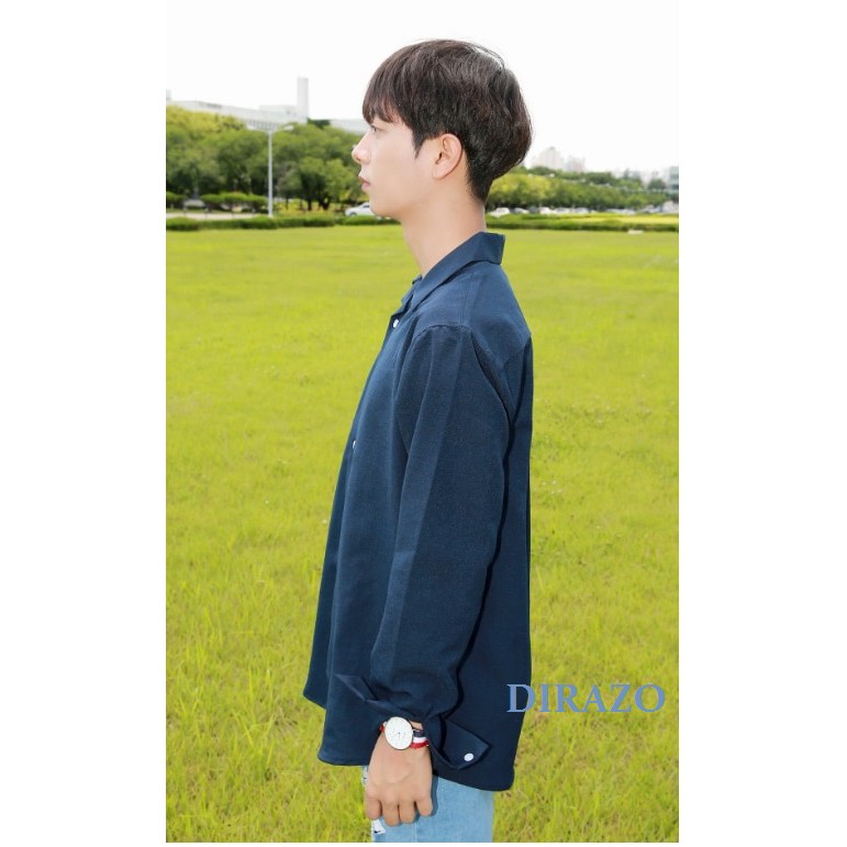Sơ mi nam CỔ KIỂU VEST hiện đại màu xanh đen tay dài ( nút trắng)- DIRAZO