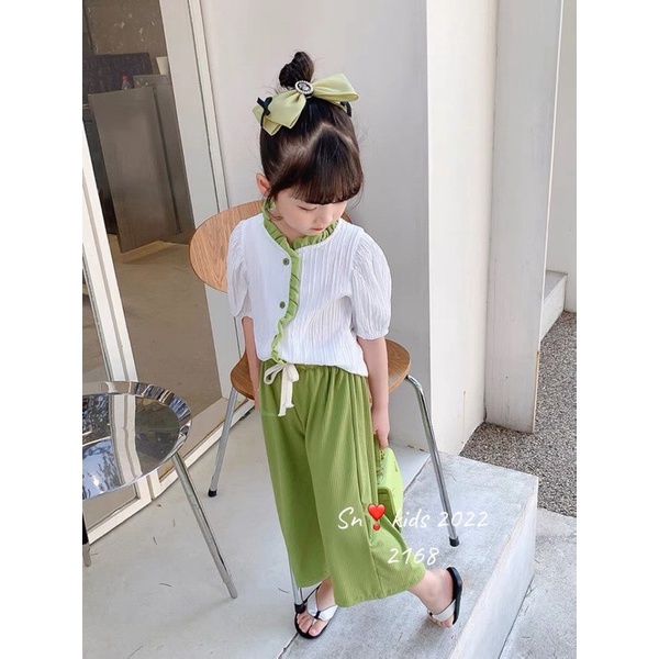 Set áo trắng quần cốm sn kids bé gái