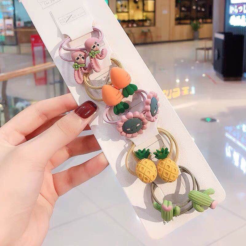 SET 10 DÂY BUỘC TÓC, CỘT TÓC THUN MỀM HÌNH TRÁI CÂY, HOA CHO BÉ LOẠI BÓNG