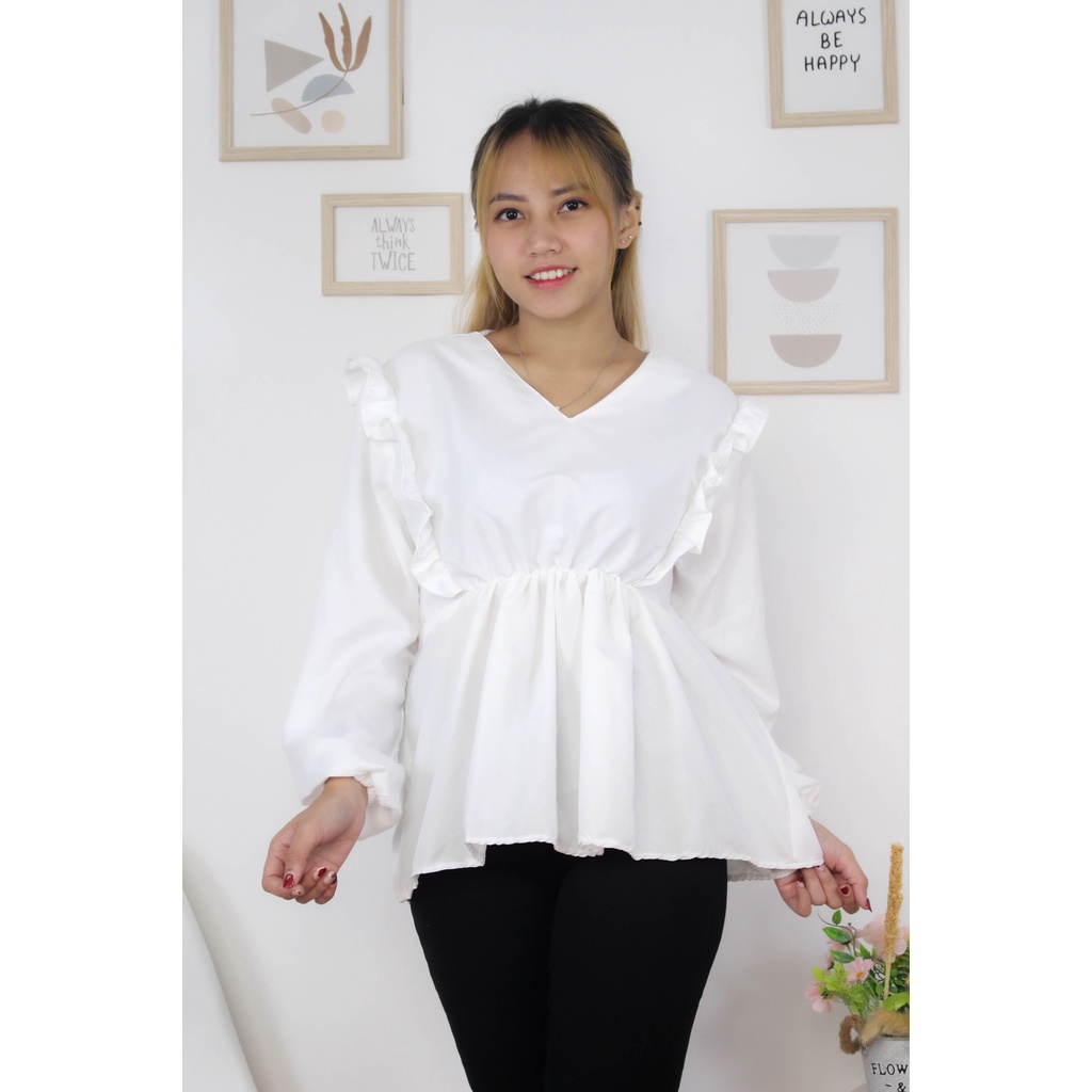 Prectus - Áo Blouse Nữ ZRX / Kiểu JIHYO / Elsa / Áo Sơ Mi Nữ / Áo Sơ Mi Nữ / Phong Cách Trang Trọng