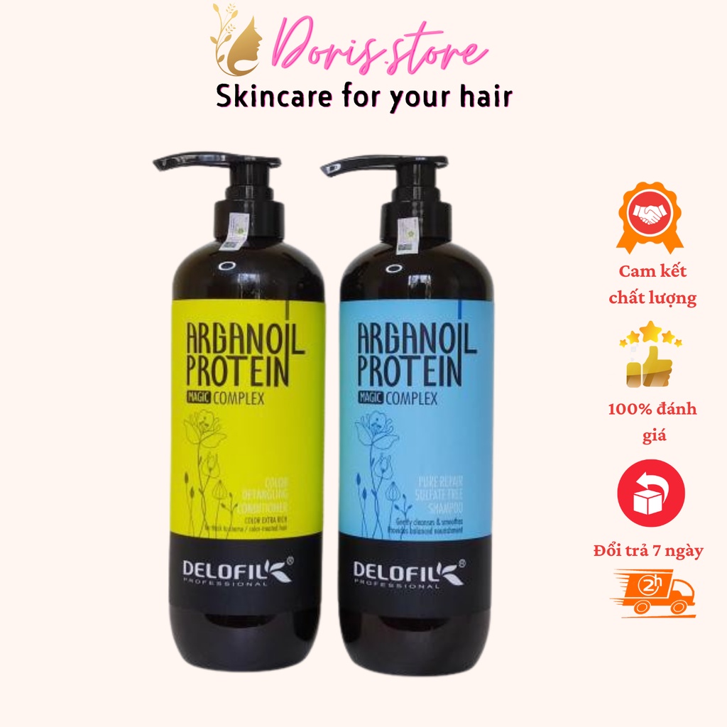 Cặp dầu gội xả Delofil Arganoil Protein 800ml *2 Giảm Gãy Rụng, Phục Hồi Tóc Hư Tổn, Khô Xơ Siêu Mềm Mượt