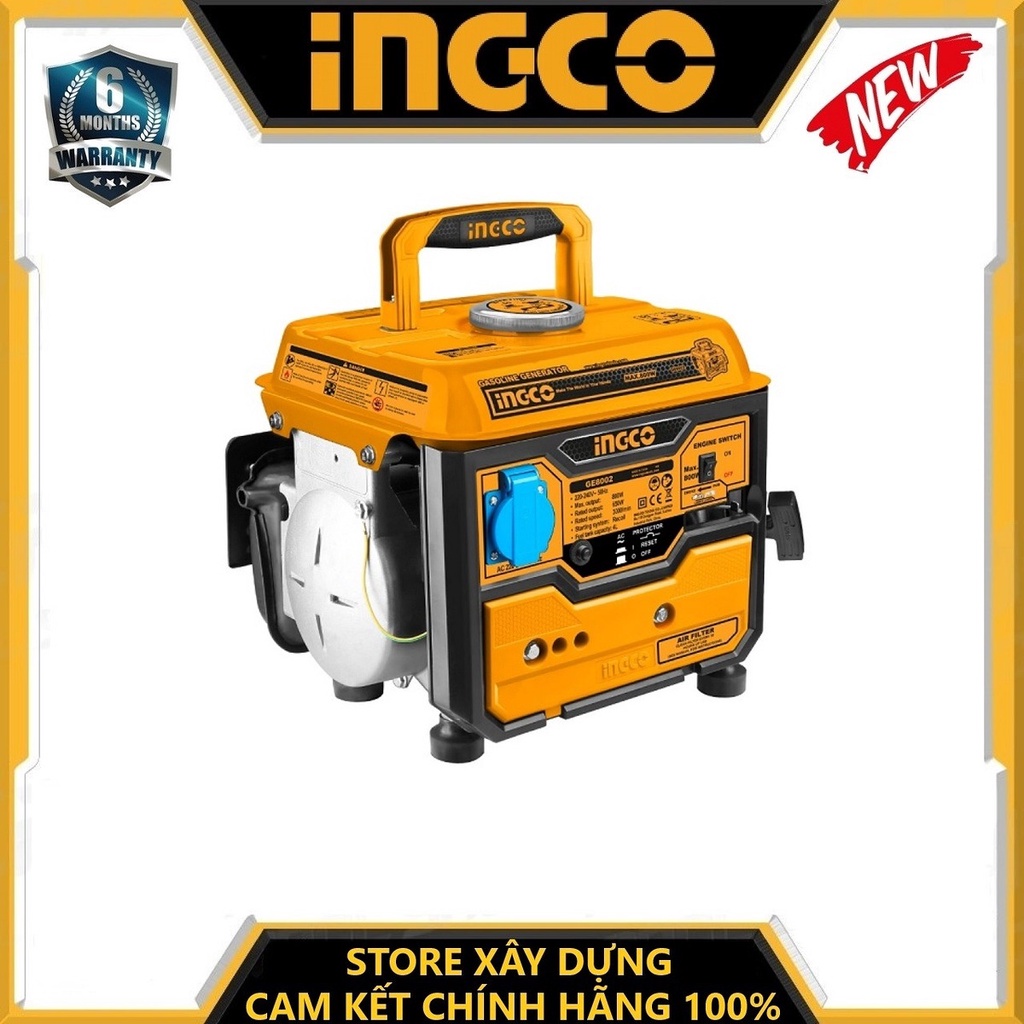 MÁY PHÁT ĐIỆN MINI 0.8KW ĐỘNG CƠ XĂNG INGCO GE8002- HÀNG CHÍNH HÃNG