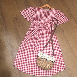 Đầm caro đỏ cột nơ (kèm ảnh thật shop chup nhé )