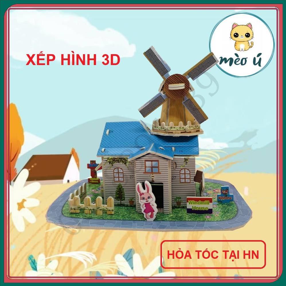 Đồ chơi xếp hình ngôi nhà cối xay gió 3D cho bé sáng tạo - Mã SP 666-30 - Mèo Ú Mart